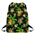 Black Tropical Hawaiian Pattern Print Drawstring Backpack