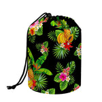 Black Tropical Hawaiian Pattern Print Drawstring Makeup Bag