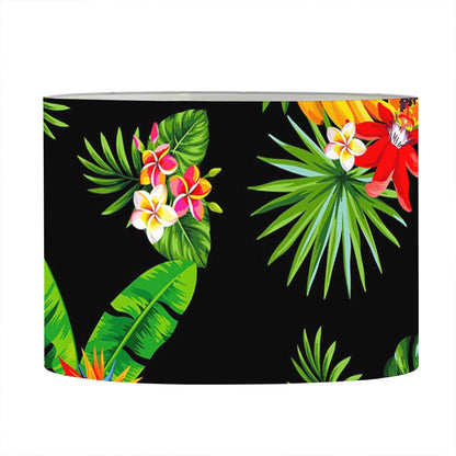 Black Tropical Hawaiian Pattern Print Drum Lamp Shade