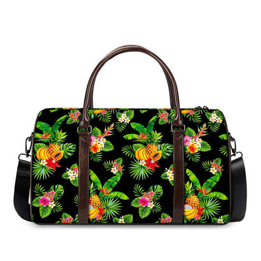 Black Tropical Hawaiian Pattern Print Duffle Bag