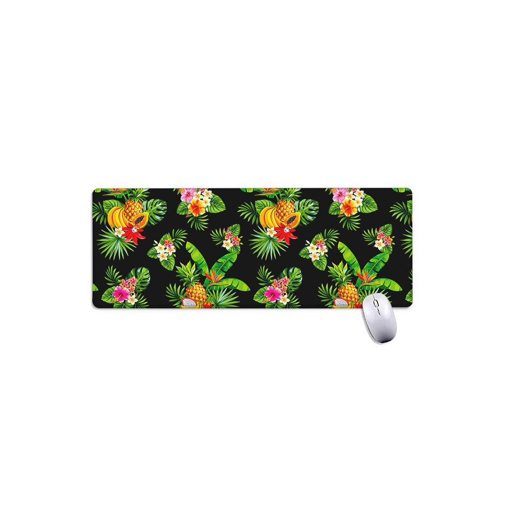Black Tropical Hawaiian Pattern Print Extended Mouse Pad