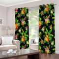 Black Tropical Hawaiian Pattern Print Extra Wide Grommet Curtains