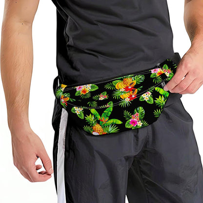 Black Tropical Hawaiian Pattern Print Fanny Pack