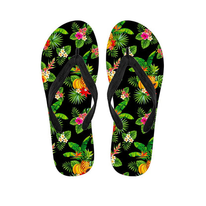 Black Tropical Hawaiian Pattern Print Flip Flops