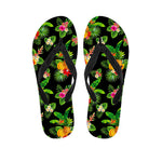 Black Tropical Hawaiian Pattern Print Flip Flops