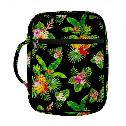 Black Tropical Hawaiian Pattern Print Front Pocket Bible Bag