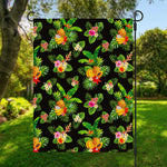 Black Tropical Hawaiian Pattern Print Garden Flag