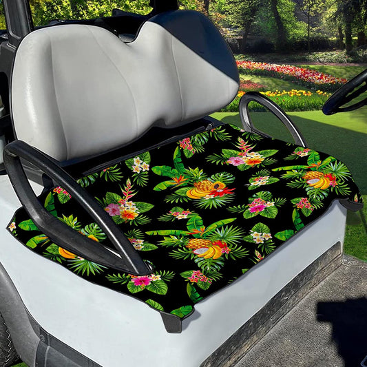 Black Tropical Hawaiian Pattern Print Golf Cart Seat Cover