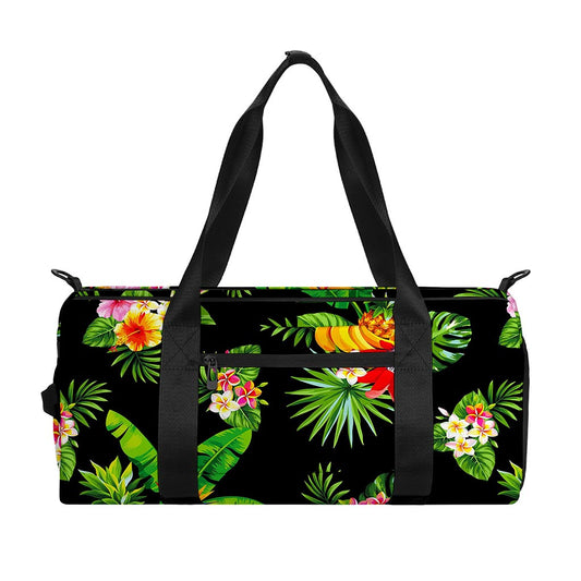 Black Tropical Hawaiian Pattern Print Gym Bag
