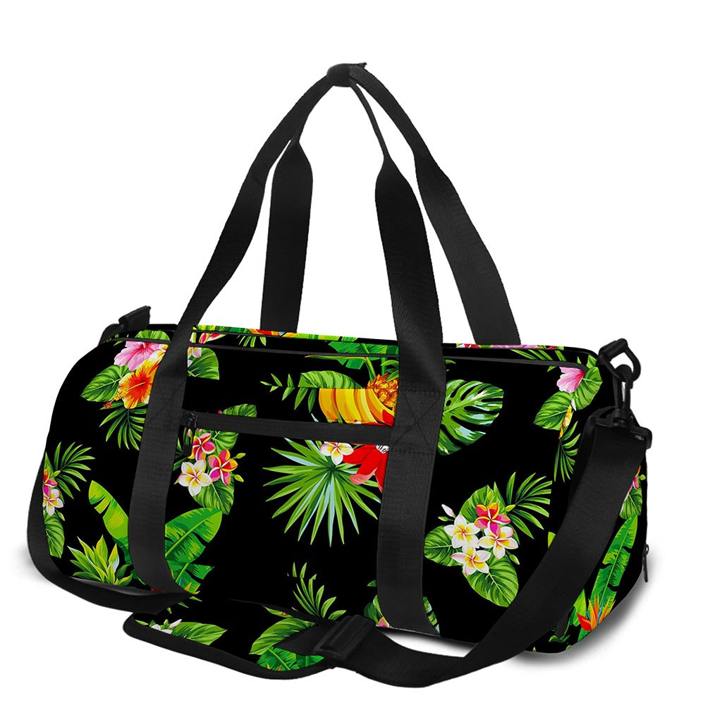 Black Tropical Hawaiian Pattern Print Gym Bag