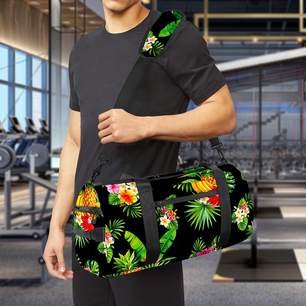 Black Tropical Hawaiian Pattern Print Gym Bag