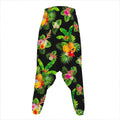 Black Tropical Hawaiian Pattern Print Hammer Pants