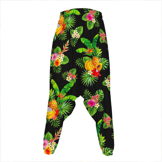 Black Tropical Hawaiian Pattern Print Hammer Pants