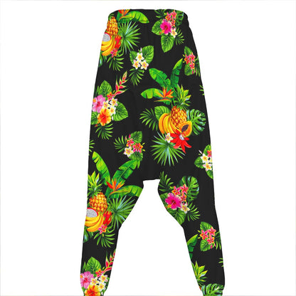 Black Tropical Hawaiian Pattern Print Hammer Pants
