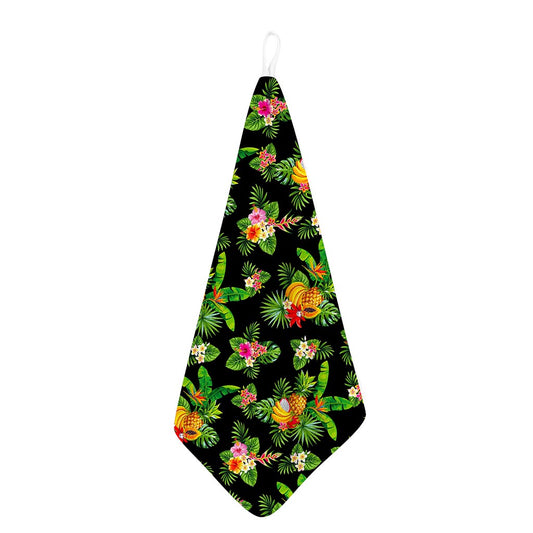 Black Tropical Hawaiian Pattern Print Hand Towel