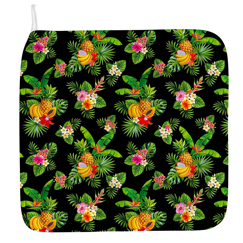 Black Tropical Hawaiian Pattern Print Hand Towel