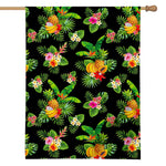Black Tropical Hawaiian Pattern Print House Flag