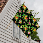 Black Tropical Hawaiian Pattern Print House Flag