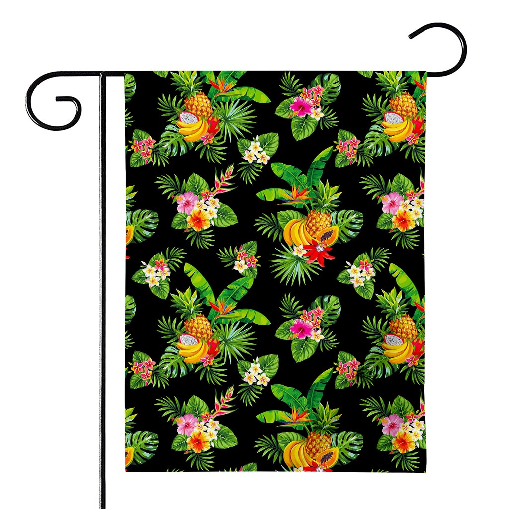 Black Tropical Hawaiian Pattern Print House Flag