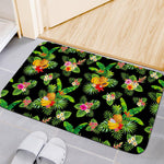 Black Tropical Hawaiian Pattern Print Indoor Door Mat