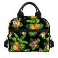 Black Tropical Hawaiian Pattern Print Insulated Lunch Bag