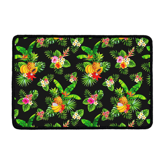 Black Tropical Hawaiian Pattern Print Kitchen Mat