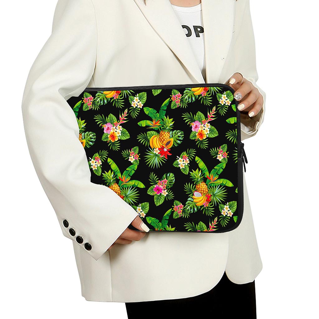 Black Tropical Hawaiian Pattern Print Laptop Sleeve