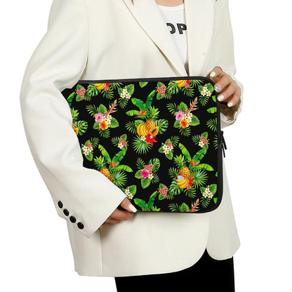 Black Tropical Hawaiian Pattern Print Laptop Sleeve
