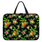 Black Tropical Hawaiian Pattern Print Laptop Sleeve With Handle