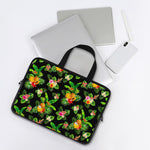 Black Tropical Hawaiian Pattern Print Laptop Sleeve With Handle