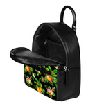 Black Tropical Hawaiian Pattern Print Leather Backpack