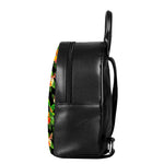 Black Tropical Hawaiian Pattern Print Leather Backpack