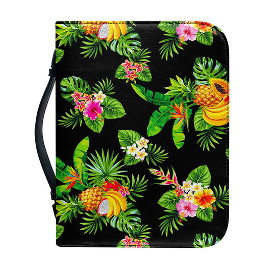 Black Tropical Hawaiian Pattern Print Leather Bible Cover