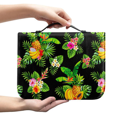 Black Tropical Hawaiian Pattern Print Leather Bible Cover