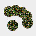 Black Tropical Hawaiian Pattern Print Leather Coaster Set