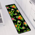 Black Tropical Hawaiian Pattern Print Long Kitchen Mat