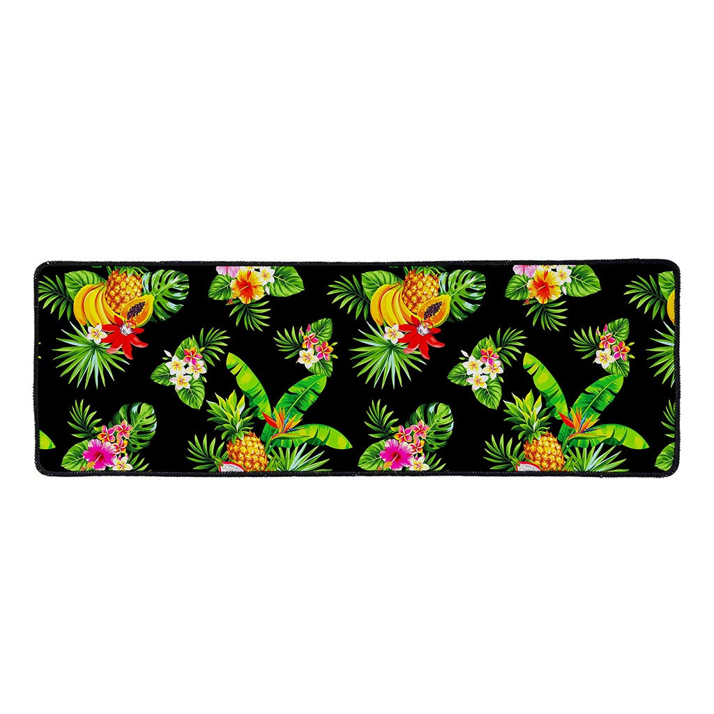 Black Tropical Hawaiian Pattern Print Long Kitchen Mat