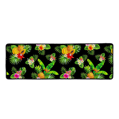 Black Tropical Hawaiian Pattern Print Long Kitchen Mat