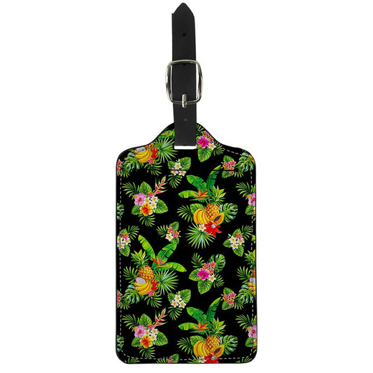 Black Tropical Hawaiian Pattern Print Luggage Tag