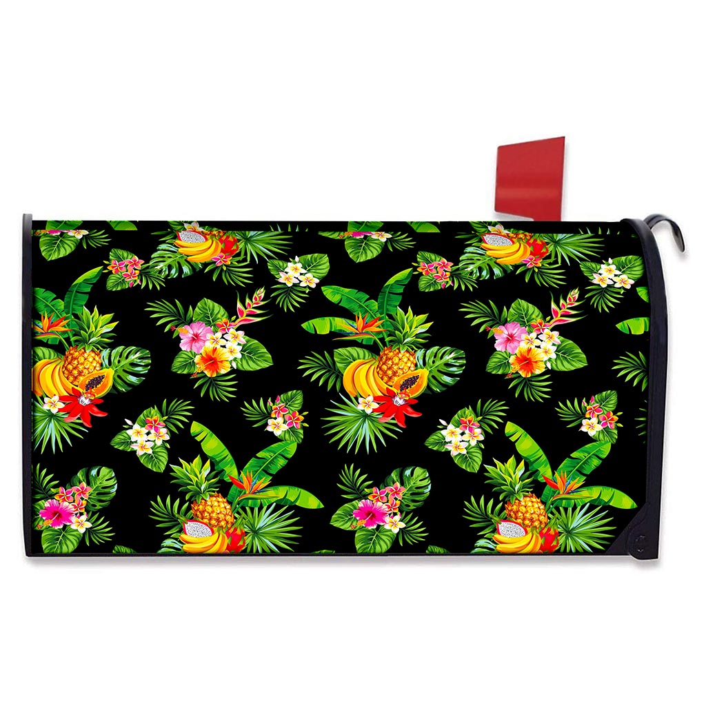 Black Tropical Hawaiian Pattern Print Mailbox Cover
