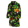 Black Tropical Hawaiian Pattern Print Men's Bathrobe