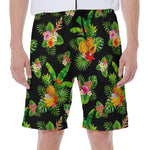 Black Tropical Hawaiian Pattern Print Men's Beach Shorts
