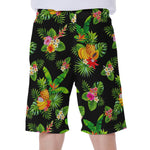 Black Tropical Hawaiian Pattern Print Men's Beach Shorts