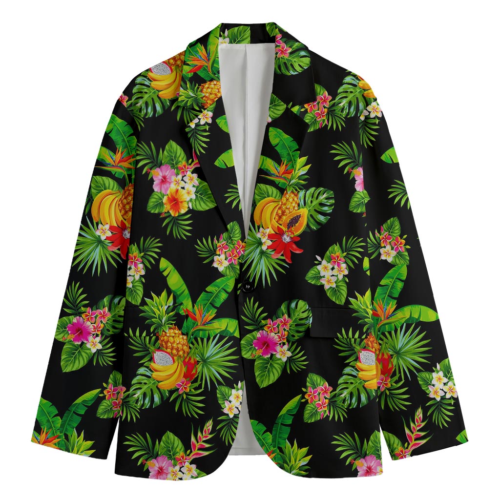 Black Tropical Hawaiian Pattern Print Men's Blazer