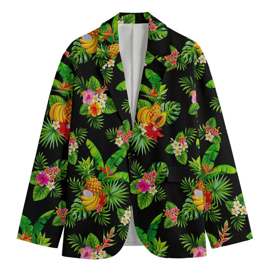 Black Tropical Hawaiian Pattern Print Men's Blazer