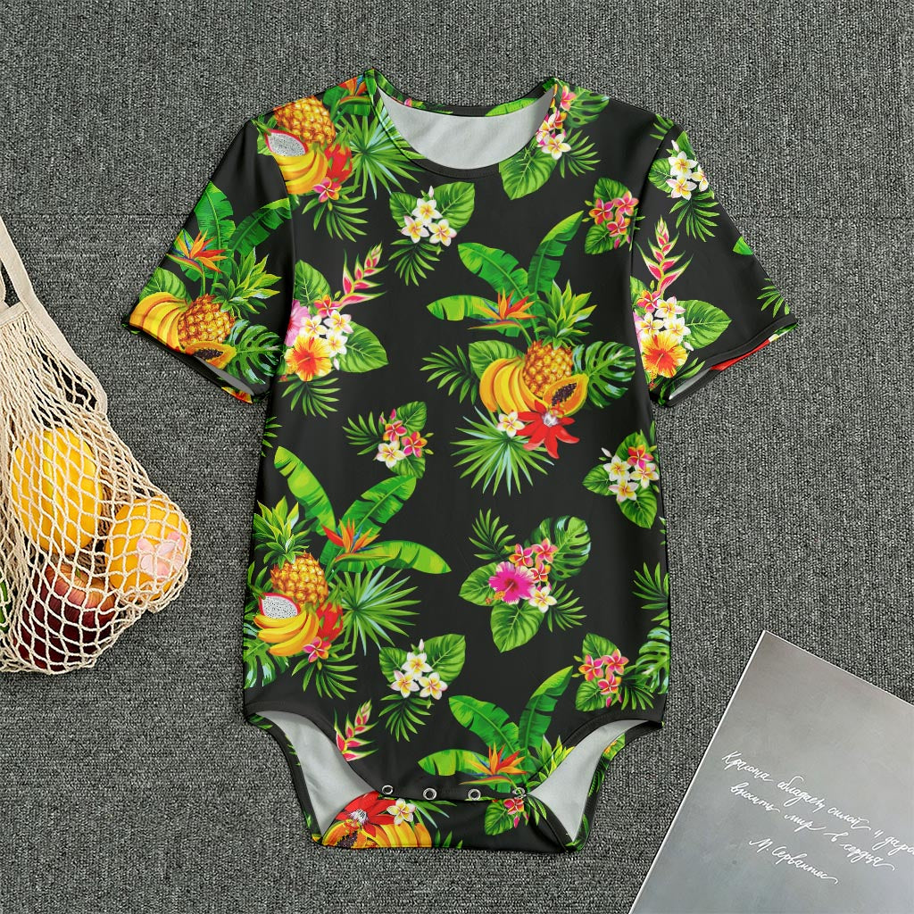 Black Tropical Hawaiian Pattern Print Men's Bodysuit