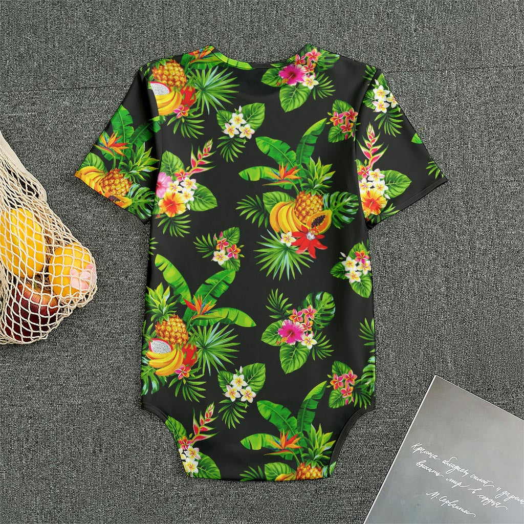 Black Tropical Hawaiian Pattern Print Men's Bodysuit