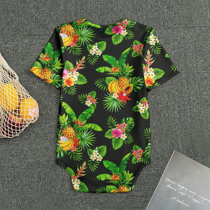 Black Tropical Hawaiian Pattern Print Men's Bodysuit