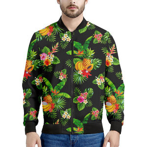 Black Tropical Hawaiian Pattern Print Men's Bomber Jacket