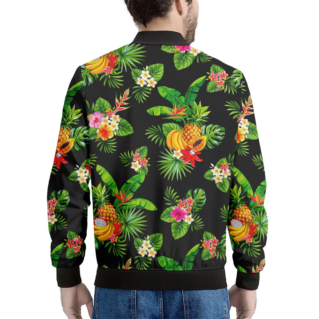 Black Tropical Hawaiian Pattern Print Men's Bomber Jacket